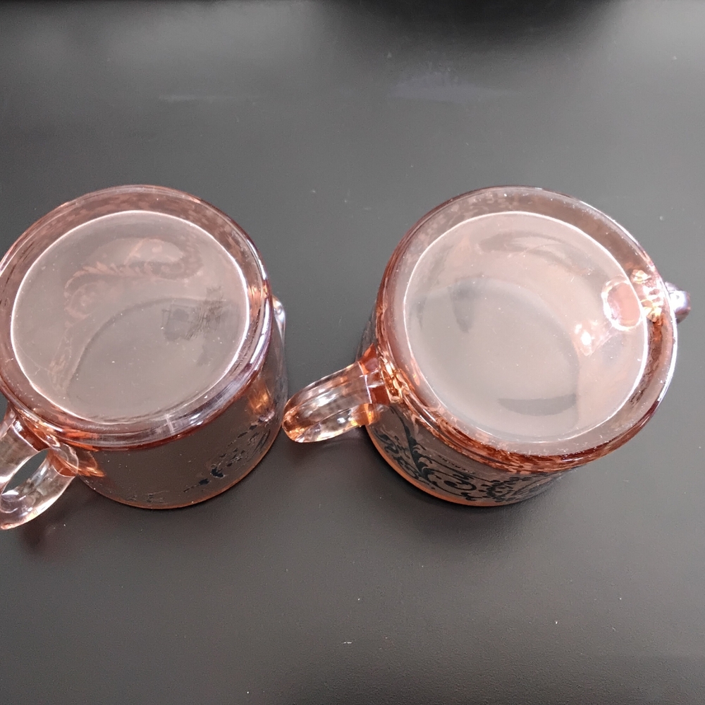 Vintage Pink Depression Glass Creamer and Sugar Set with Silver Overlay - Picture 3 of 8